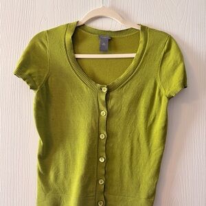 Ann Taylor | Green Short Sleeve Silk Blend Button-Up Cardigan